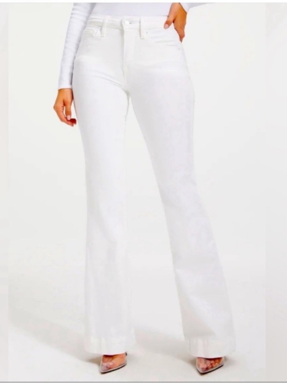 Good American Classic Bootcut Flare Wide Hem White Jeans 16